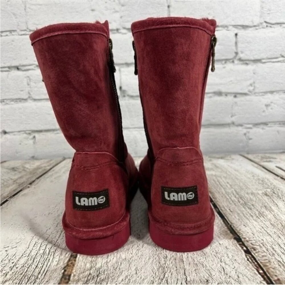 Lamo Luna Boots Women's Red Burgundy Mid Calf Faux Fur - Picture 3 of 12